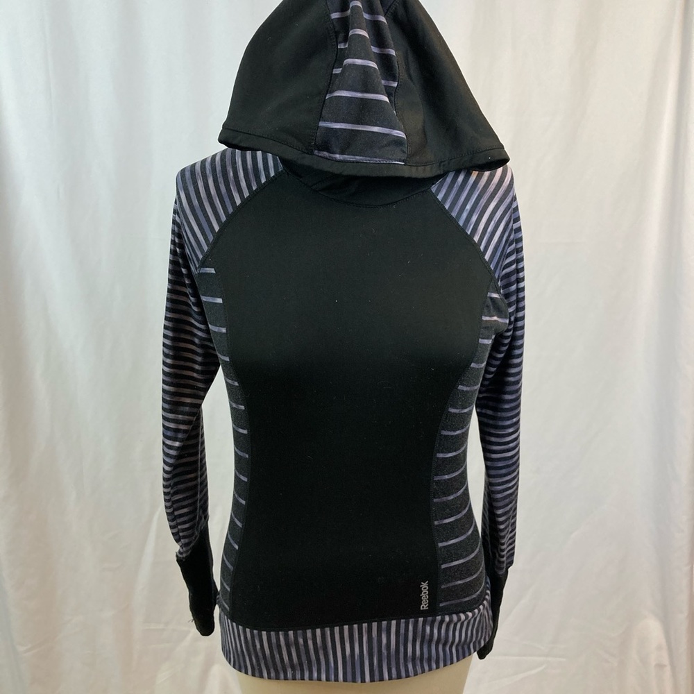 Reebok pullover tech hoodie black purple stripe